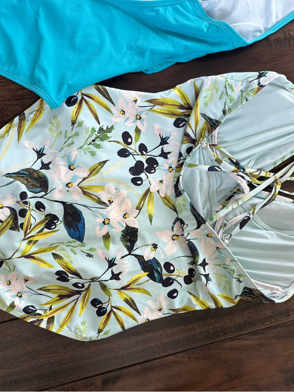 Turquoise One-Piece Swimsuit & Olive Floral One-Piece Set - Picture 4 of 4